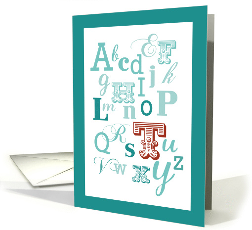 Letter T Initial Name Alphabet Birthday Teal and Red card (1597770)