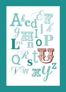 Letter U Initial Name Alphabet Birthday Teal and Red