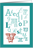 Letter V Initial Name Alphabet Birthday Teal and Red card