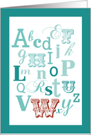Letter W Initial Name Alphabet Birthday Teal and Red card