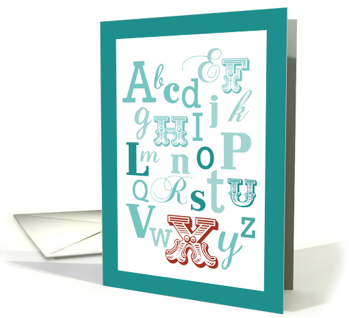 Letter X Initial Name Alphabet Birthday Teal and Red card (1597778)