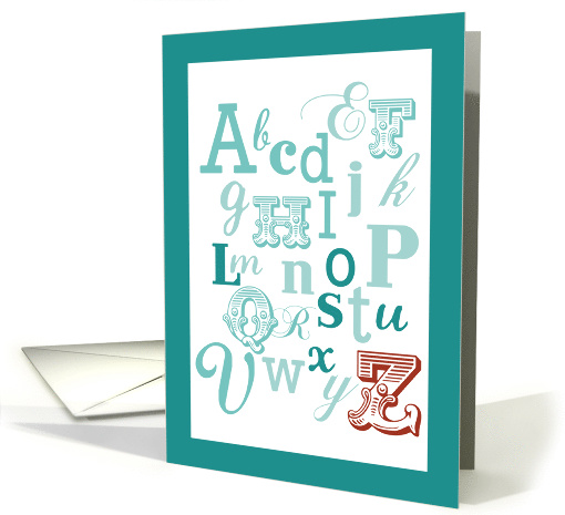 Letter Z Initial Name Alphabet Birthday Teal and Red card (1597782)