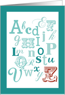 Letter Z Initial Name Alphabet Birthday Teal and Red card