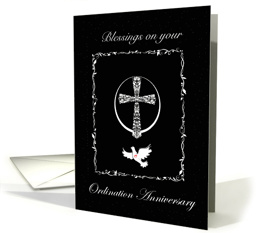 Ordination Anniversary Black with Silver Cross and Dove card (1597862)
