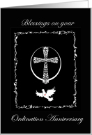 Ordination Anniversary Black with Silver Cross and Dove card