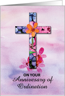 Priest Ordination Anniversary Cross Watercolor Flowers card