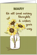 Custom Name Caring Thoughts From All Of Us w/ Sunflowers in Mason Jar card