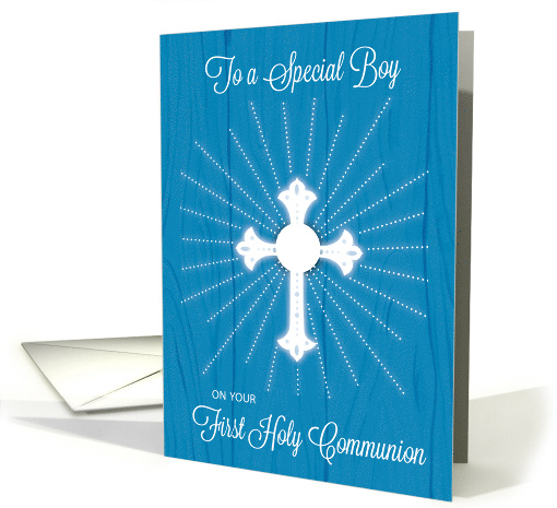 Boy First Communion Cross and Rays on Blue Wood card (1599464)