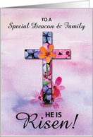 Deacon and Family Easter He is Risen Cross Watercolor Flowers card
