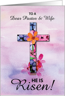 Pastor and Wife Easter He is Risen Cross Watercolor Flowers card