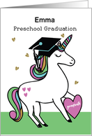 Custom Name Preschool Graduation Congratulations Unicorn in Cap card