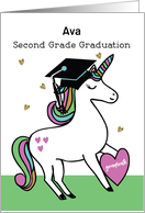 Custom Name Second Grade Graduation Congratulations Unicorn in Cap card