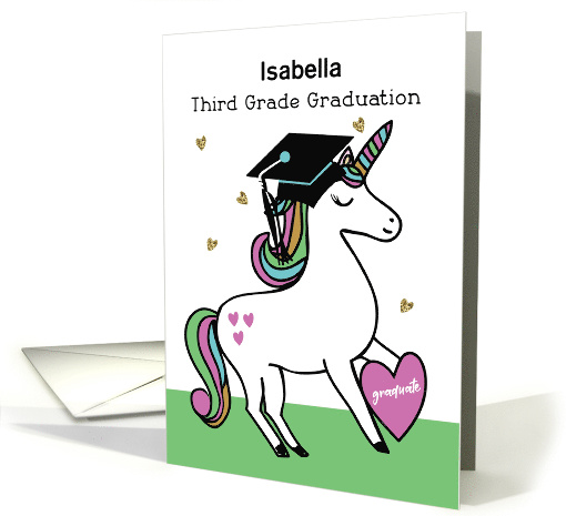 Custom Name Third Grade Graduation Congratulations Unicorn in Cap card
