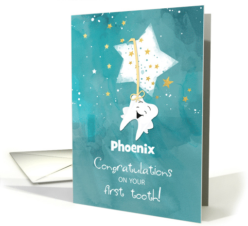 Customizable Name First Tooth Stars at Night Congratulations card