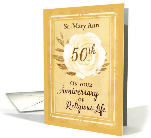 Custom Name 50th Anniversary of Religious Life Nun White Rose card