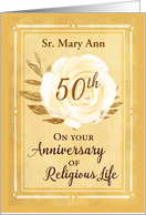 Custom Name 50th Anniversary of Religious Life Nun White Rose card