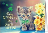Daughter and Son-in-Law St. Patricks Day Kitten with Yellow Daisies card