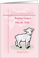 Personalize Name Granddaughter Baptism Pink Lamb card