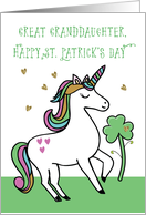 Great Granddaughter Unicorn St. Patrick’s Day Wishes with Shamrock card