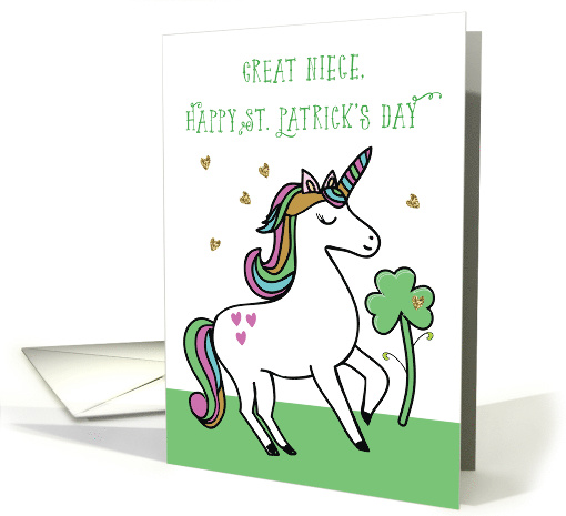 Great Niece Unicorn St. Patrick's Day Wishes with Shamrock card