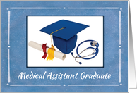 Medical Assistant Graduate Cap Diploma Stethoscope on Blue card