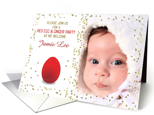 Photo Red Egg and Ginger Invitation with Gold Looking... (1602764)
