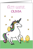 Custom Name Unicorn Easter Wishes with Chicks card