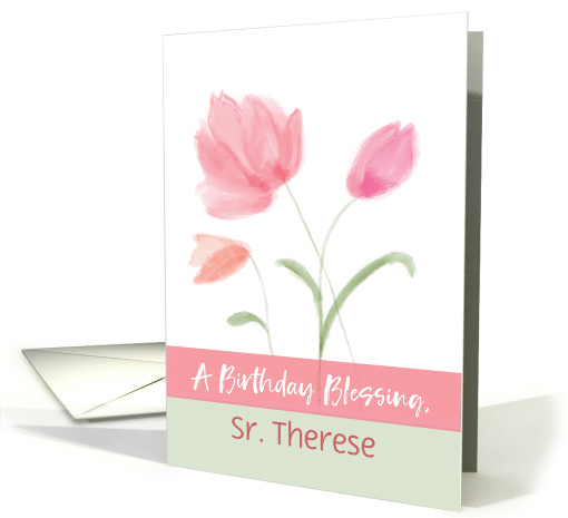 Nun Custom Name Religious Birthday Blessing Pink Flowers card