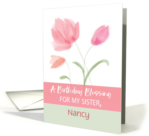 Sister Custom Name Religious Birthday Blessing Pink Flowers card