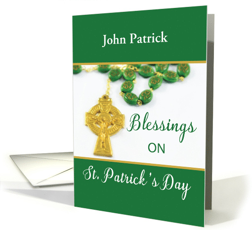 St. Patrick's Day Rosary Customizable Name Religious Cross card