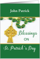 St. Patrick’s Day Rosary Customizable Name Religious Cross card