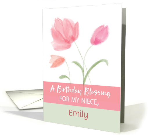Niece Custom Name Religious Birthday Blessing Pink Flowers. card