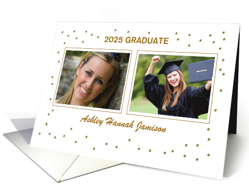 2025 Graduate Photo Custom Name Announcement Gold Digital Gems card