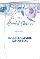 Bridal Shower Invitation Custom Name Blue Gray and Lavender Watercolor card