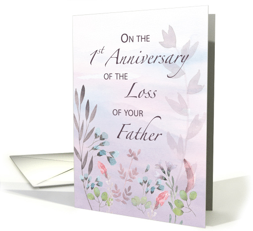 Father 1st Anniversary of Loss Watercolor Florals and Branches card