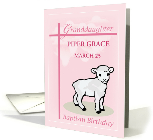 Baptism Birthday Personalize Granddaughter Pink Lamb card (1604902)