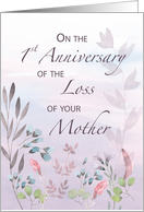 Mother 1st Anniversary of Loss Watercolor Florals and Branches card