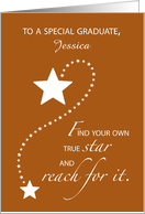 Custom Name Girl Graduation Burnt Orange Star Congratulations card