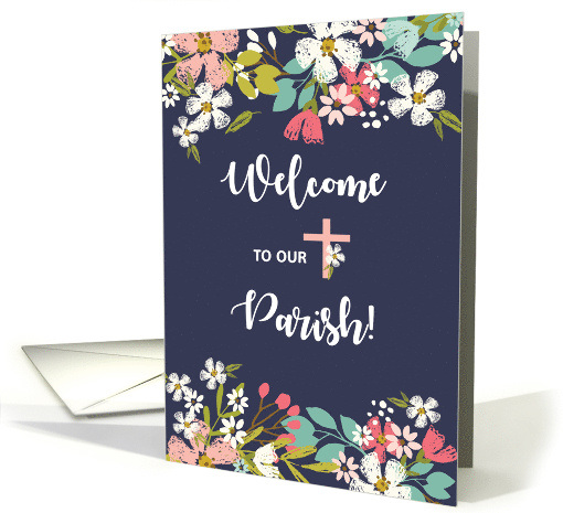 Welcome to Our Parish Flowers on Navy card (1606672)