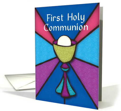 First Communion Congratulations and Blessings Stained Glass card