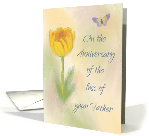 Anniversary of Loss of Father Watercolor Flower with Butterfly card