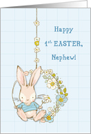 Nephew First 1st Easter Cute Bunny on Flower Swing card