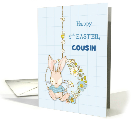 Custom Relationship Cousin First Easter Bunny on Flower Swing card