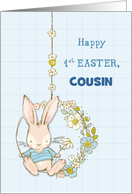 Custom Relationship Cousin First Easter Bunny on Flower Swing card