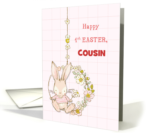 Customize Relationship Cousin First Easter Bunny on Flower Swing card