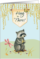 Coronavirus COVID19 Hang In There Raccoon Under Sign card