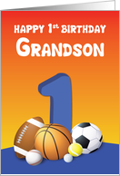 Grandson 1st Birthday Sports Balls card