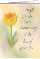 1st Anniversary of Loss of Son Watercolor Flower with Butterfly card