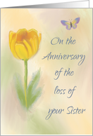 Anniversary of Loss of Sister Watercolor Flower with Butterfly card