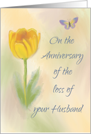 Anniversary of Loss of Husband Watercolor Flower with Butterfly card